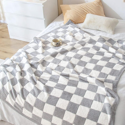 SeaRoomy Checkered Throw Blanket, Ultra Soft Reversible Checkerboard Knitted Blanket, Warm Cozy