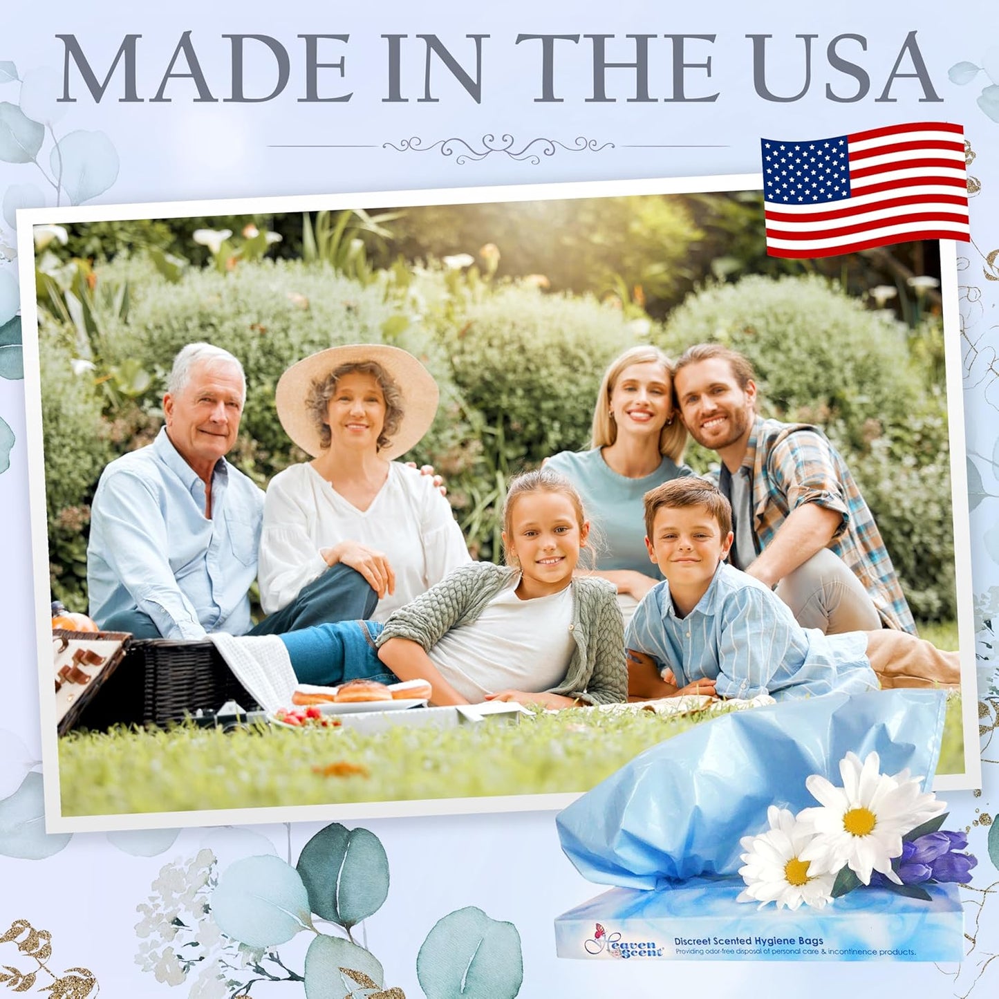 Heaven Scent Hygiene Bags 1.5MIL ULTRA-THICK Discreet Waste Disposal | MADE IN THE USA | Mild Baby Powder Scented Trash Bags for Adult Briefs & Feminine Products - Small, 50 Bags