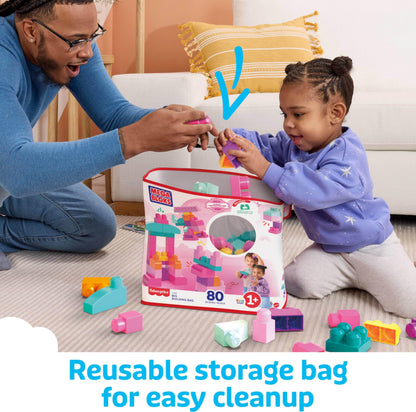 MEGA BLOKS First Builders Toddler Blocks Toys Set, Big Building Bag Collection with 80 Pieces and