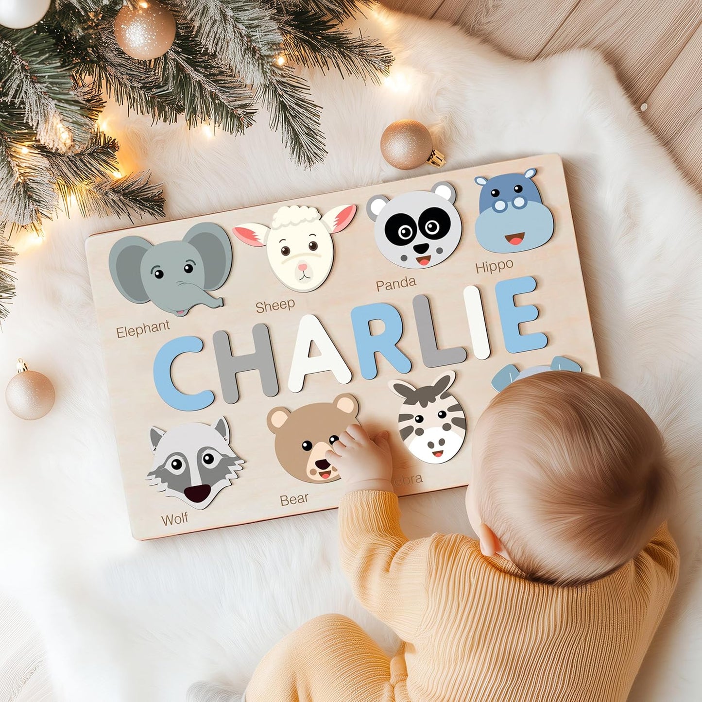 Personalize Name Puzzle for Toddler with Animal, Baby Gift for Girl and Boy 0 1 2 3 Year Old, Personalized Puzzle for Kid, 1 Year Old Kid Gifts, Customized Baby Gift, Educational Name Toy