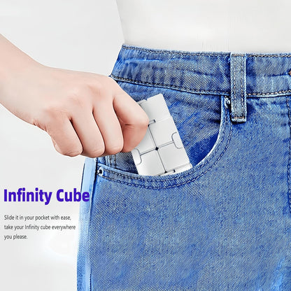 Metal Infinity Cube Fidget Toy - Aluminum Alloy Anti-Stress and Anxiety Finger Flip Cube for Adults, Men, and Women, Ideal Desk Toy for Work or Home - Infinity Cube Desk Toy (Silver)