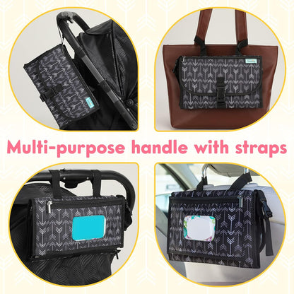 Kopi Baby Portable Diaper Changing Pad - Baby Diaper Changer Travel Bag with Wipes Pocket, Smart Design Portable Changing Mat, Infant Travel Station Kit, Gift for Newborn - Black Arrows, Classic