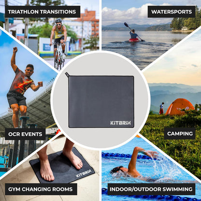 KitBrix Outdoor Sitting Mat & Wetsuit Changing Mat for Swimming, Surfing, Triathlon Transition - Soft Microfiber, Waterproof Base - Camping Essentials, Beach Accessories