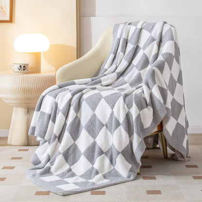 SeaRoomy Checkered Throw Blanket, Ultra Soft Reversible Checkerboard Knitted Blanket, Warm Cozy