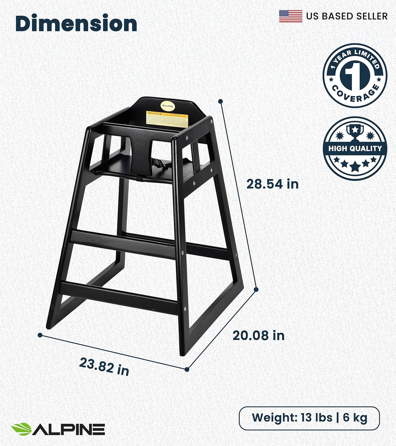 Alpine Wooden High Chairs for Babies and Toddlers with Safety Strap, Commercial Grade Restaurant