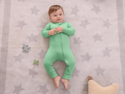 GUISBY Long Sleeve Cotton Pajamas Footless Baby Bodysuits with Zipper and Mittens 3-Pack for Boys Girls