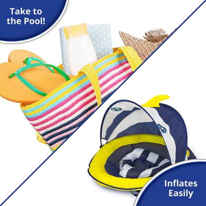 SwimSchool Deluxe Baby Float with Adjustable Canopy - 6-24 Months - Baby Swim Float with Splash &