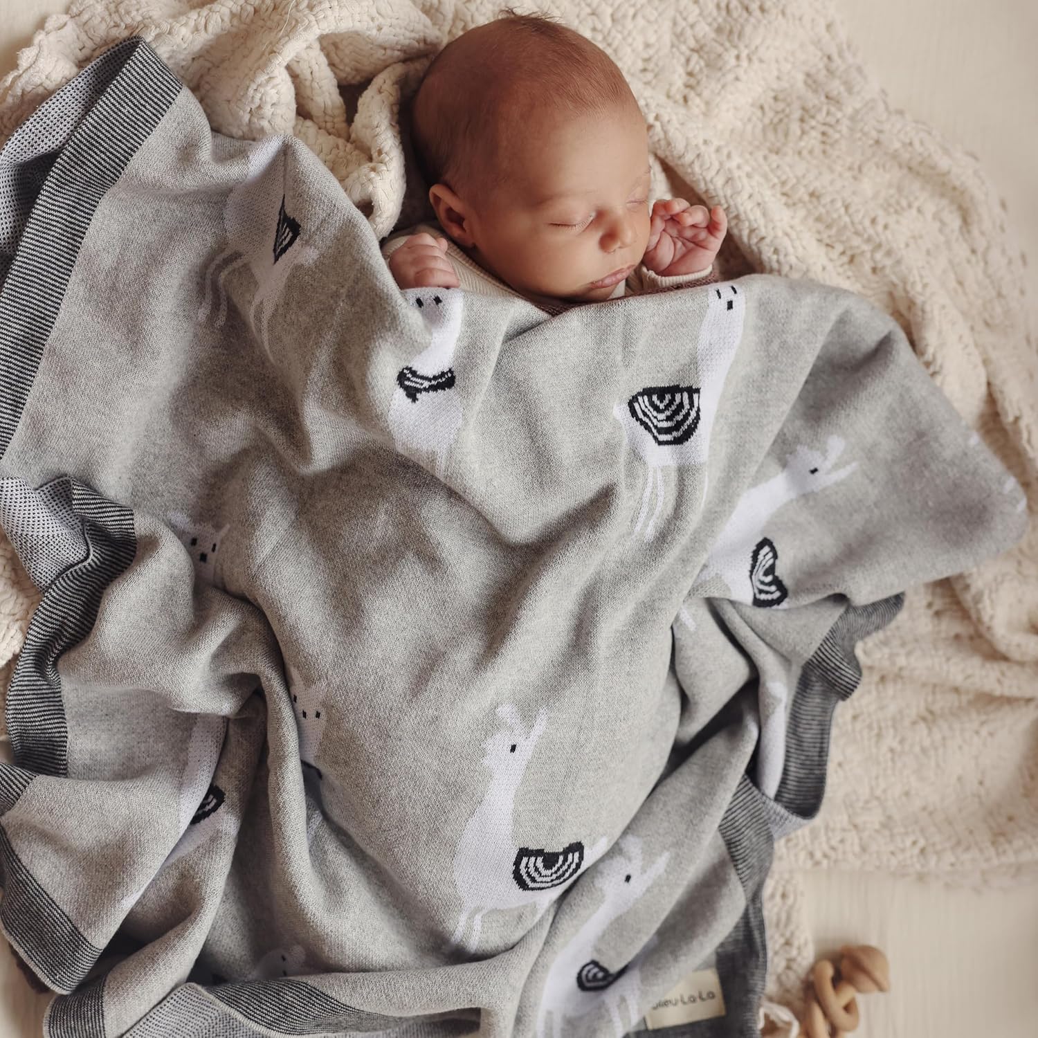 Knit Baby Swaddle Blanket - 100% Luxury Cotton Soft Cozy Receiving Swaddle Crib Stroller Blanket