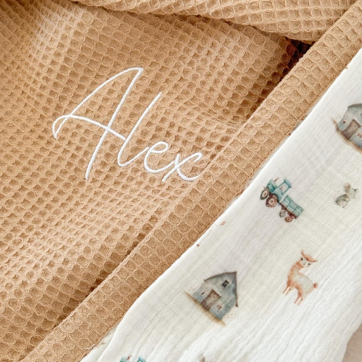 Personalized Baby Blanket with Name – Handmade 100% Organic Cotton Newborn Gift | Custom Knit