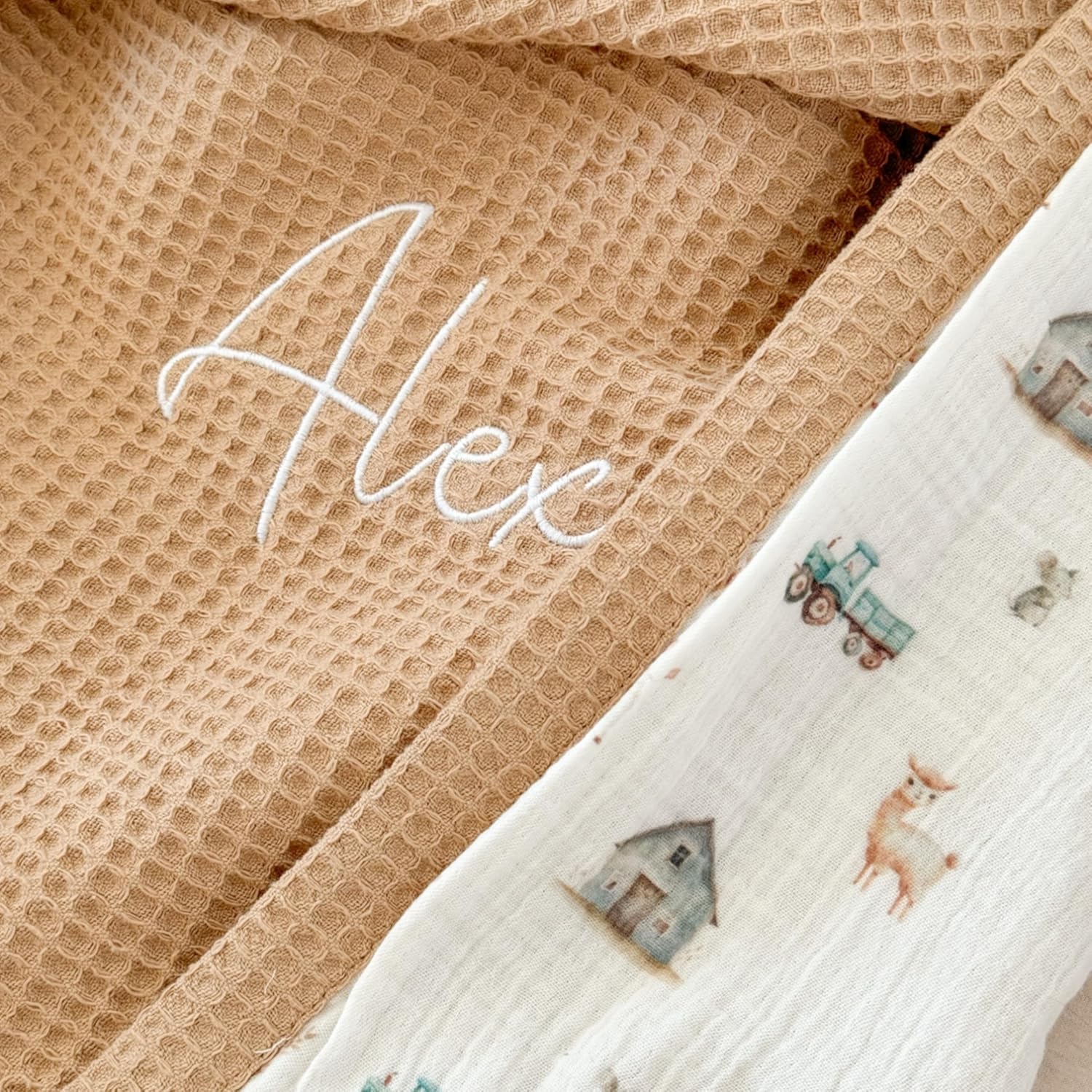 Personalized Baby Blanket with Name – Handmade 100% Organic Cotton Newborn Gift | Custom Knit