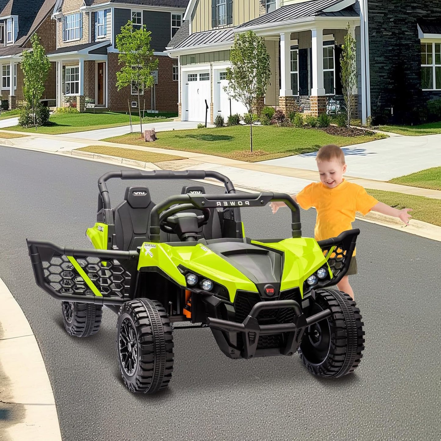 24V 2 Seater Ride On Car Truck, Power Wheels Kids UTV w/Parent Remote Control, 3.1 MPH Max Speed, Music Player, LED Lights & Storage, Electric Vehicle Ride On Toy for Kids Toddler Ages 3-8, Green