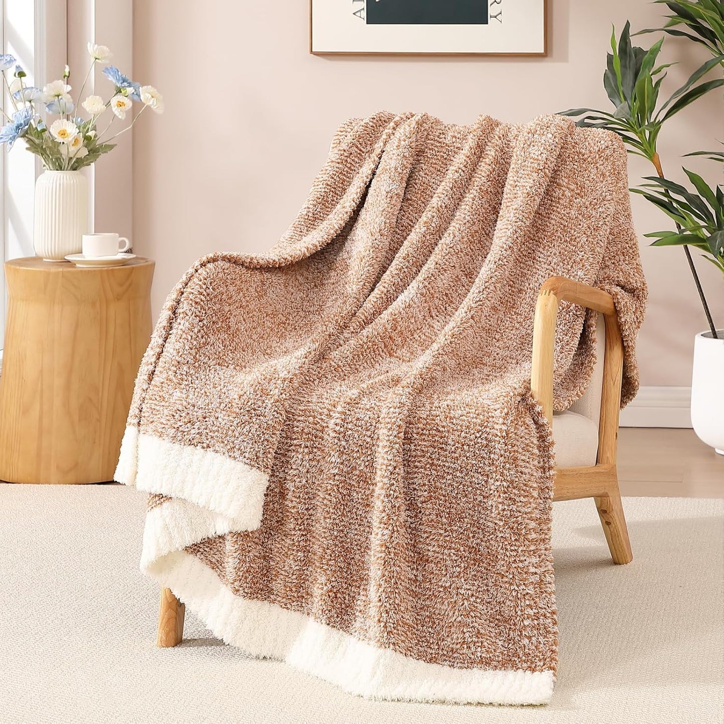WRENSONGE Throw Blanket Cationic Dyeing Burnt Orange Soft Cozy Fluffy Warm Hand Made Weave Throw