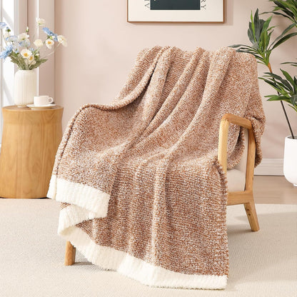 WRENSONGE Throw Blanket Cationic Dyeing Burnt Orange Soft Cozy Fluffy Warm Hand Made Weave Throw