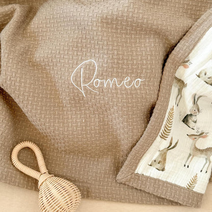 Personalized Baby Blanket with Name – Handmade 100% Organic Cotton Newborn Gift | Custom Knit