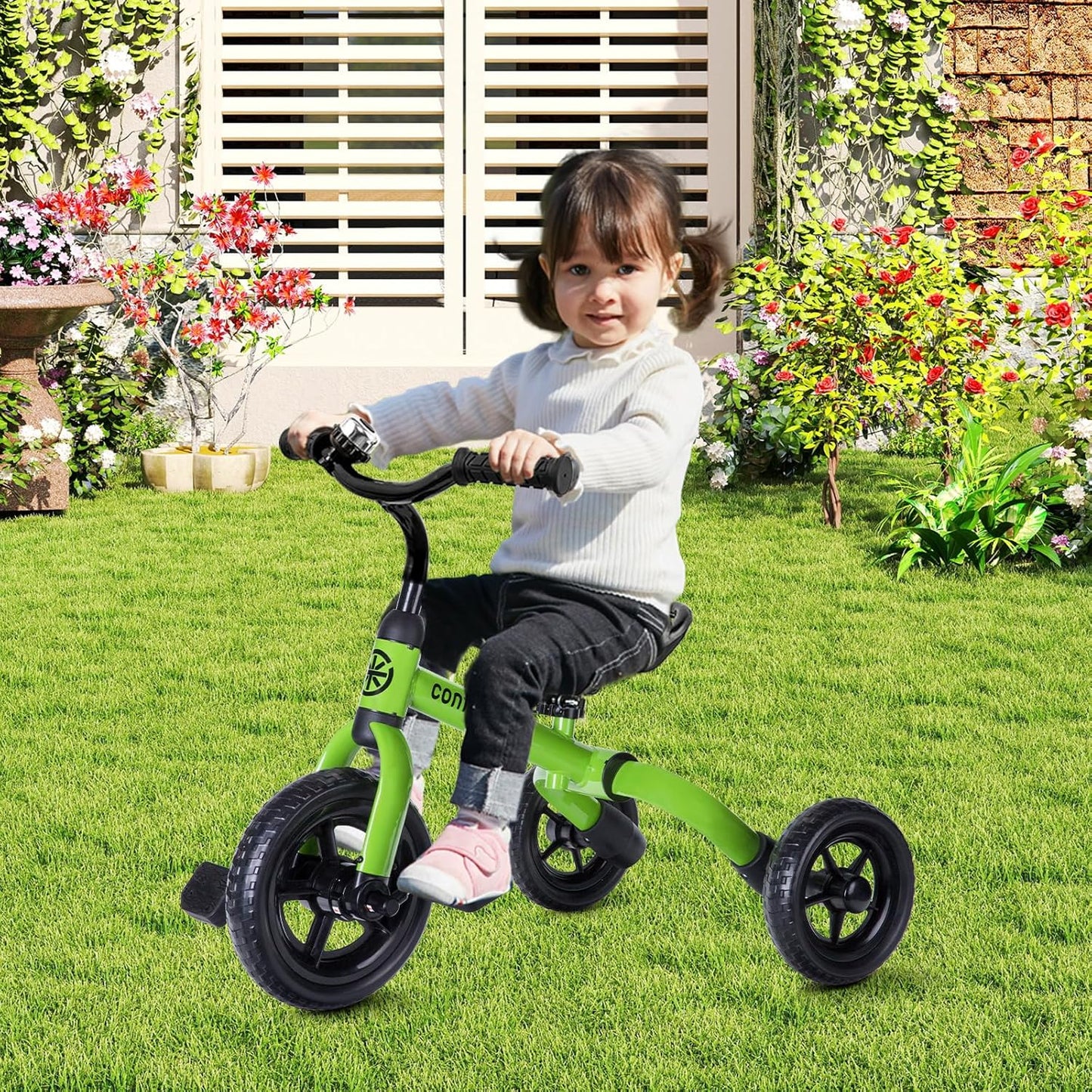 Ancaixin 3 in 1 Toddler Tricycles for 2-5 Years Old Boys and Girls with Adjustable Seat Detachable Pedal and Bell, Foldable Baby Balance Bike Riding Toys for Kids, Child Birthday Gift Green