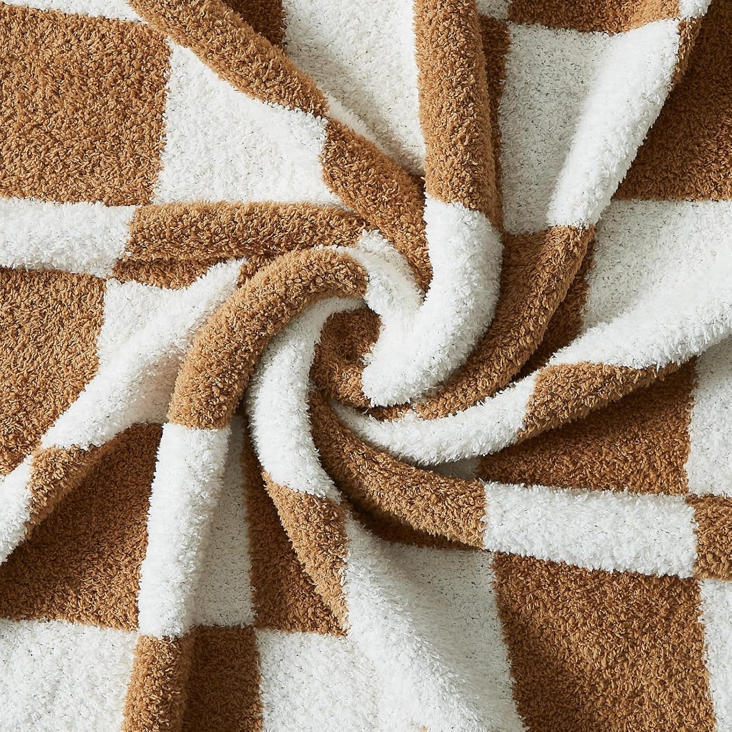WRENSONGE Checkered Throw Blanket, Burnt Orange Soft Cozy Fluffy Warm Hand Made Throw Blankets for
