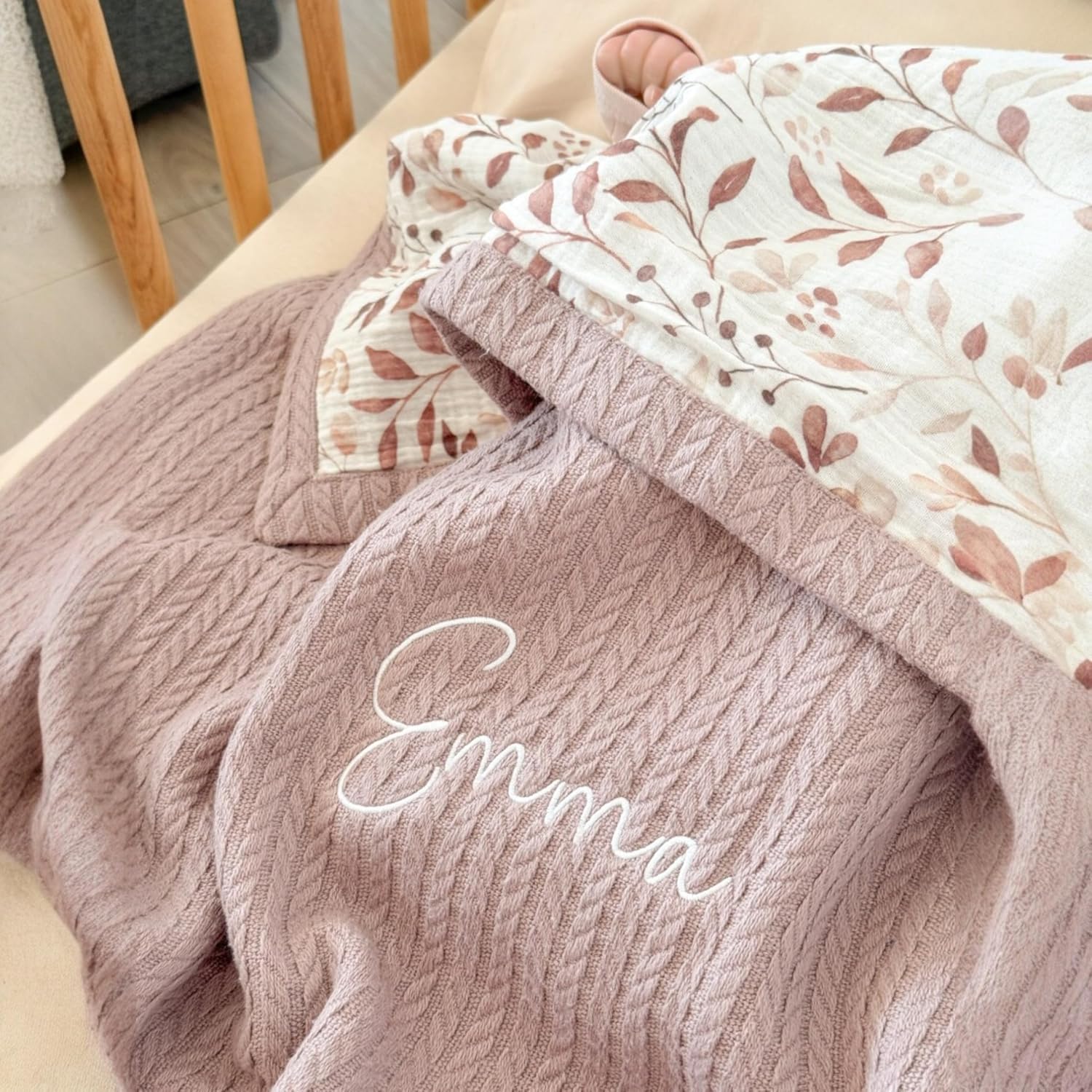 Personalized Baby Blanket with Name – Handmade 100% Organic Cotton Newborn Gift | Custom Knit