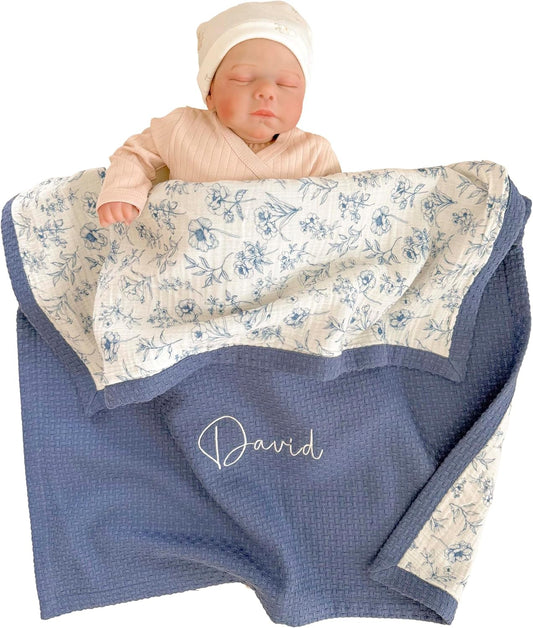 Personalized Baby Blanket with Name – Handmade 100% Organic Cotton Newborn Gift | Custom Knit
