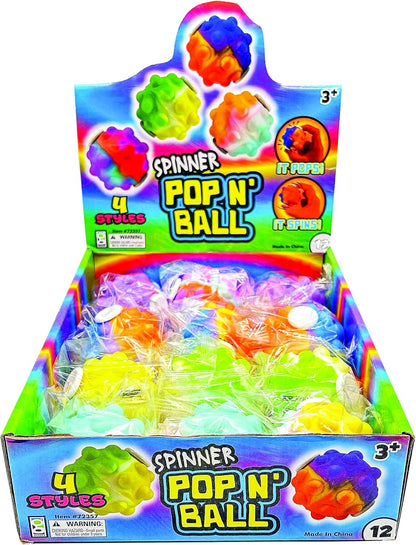 Raymond Geddes Pop 'N' Spin Balls (12 per Box) - Kids and Adult Fidget Toys – Multicolor Pop Fidget Spinner Balls