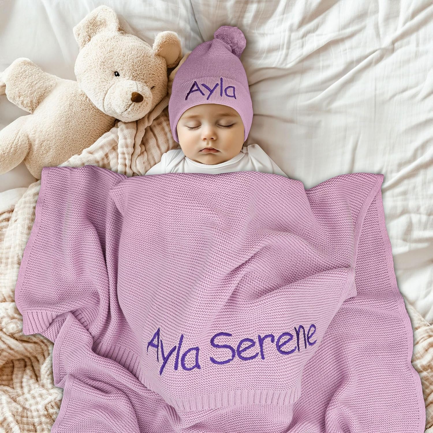 Personalized Baby Blanket, 100% Organic Certified Cotton, Customized Swaddle Blanket with Name