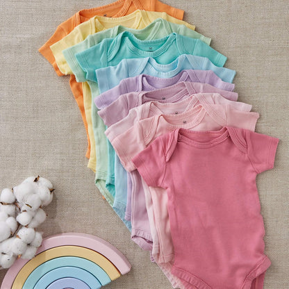 HonestBaby unisex-baby 10-pack Short Sleeve Bodysuits One-piece 100% Organic Cotton for Infant Baby Boys, Girls