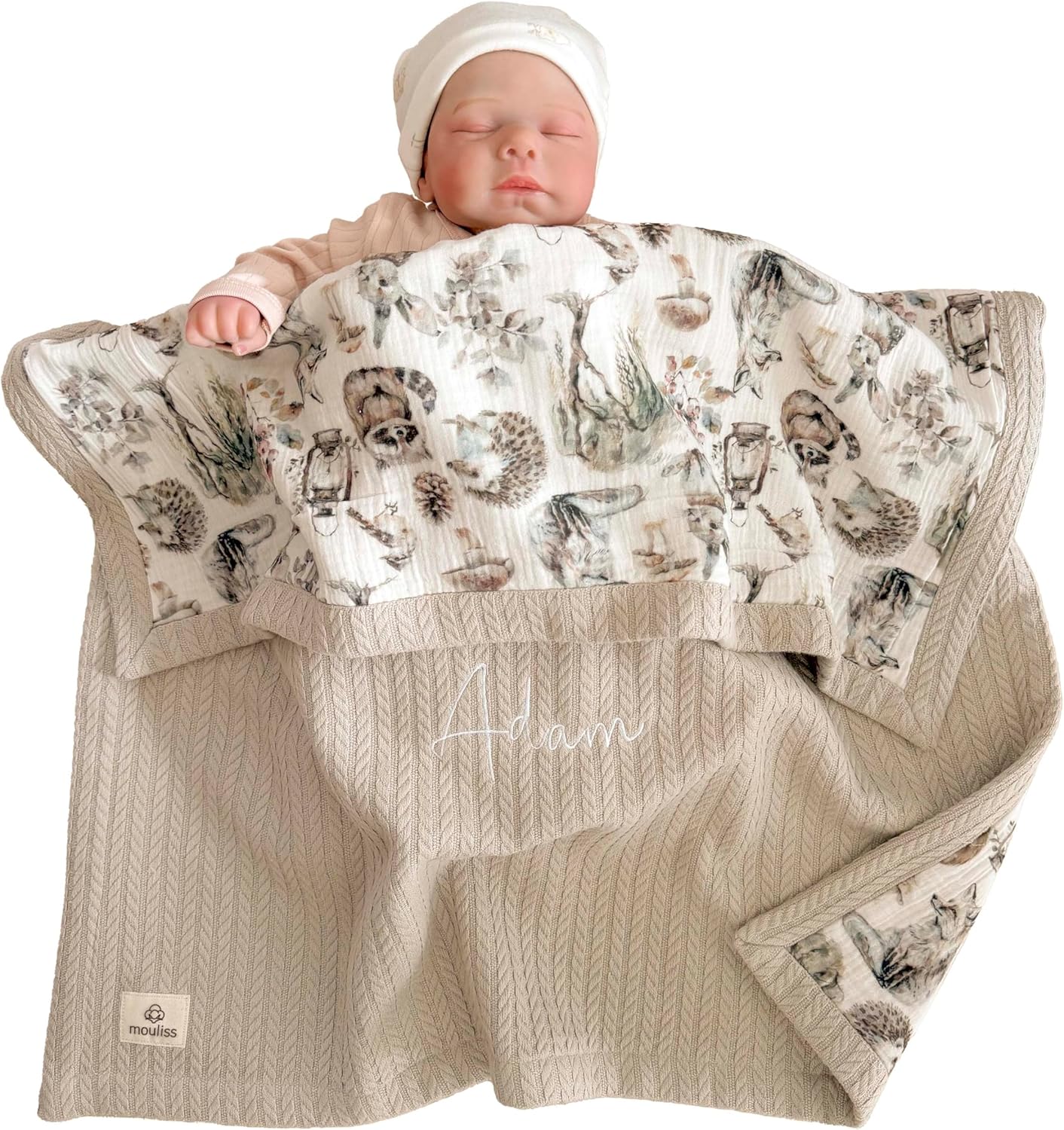 Personalized Baby Blanket with Name – Handmade 100% Organic Cotton Newborn Gift | Custom Knit