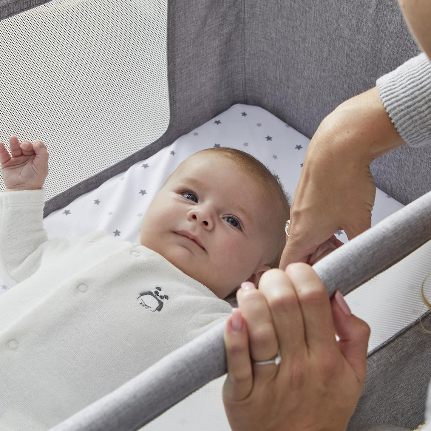Air Lite Bedside Infant Crib | Breathable Mesh Sides, Drop-Down Panel, Reflux Incline, Adjustable