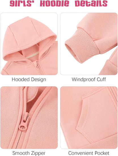 Cooraby 3 Pieces Baby and Toddler Girls Fleece Full-Zip Hoodies Lightweight Jacket with Pockets Winter Coat for Baby Girls
