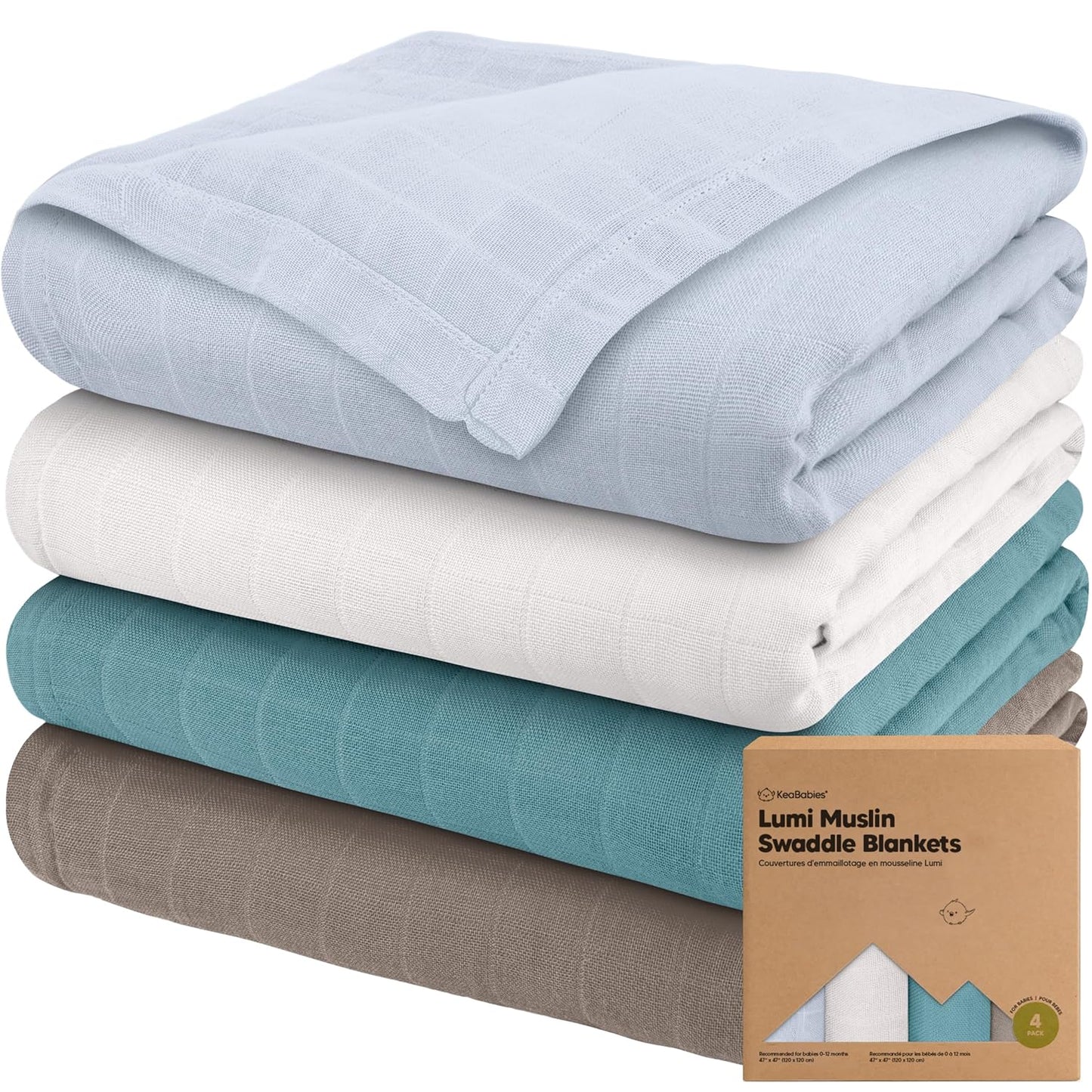 4-Pack Muslin Swaddle Blankets for Boys, Girls - Organic Baby Swaddles for Newborns, Soft &