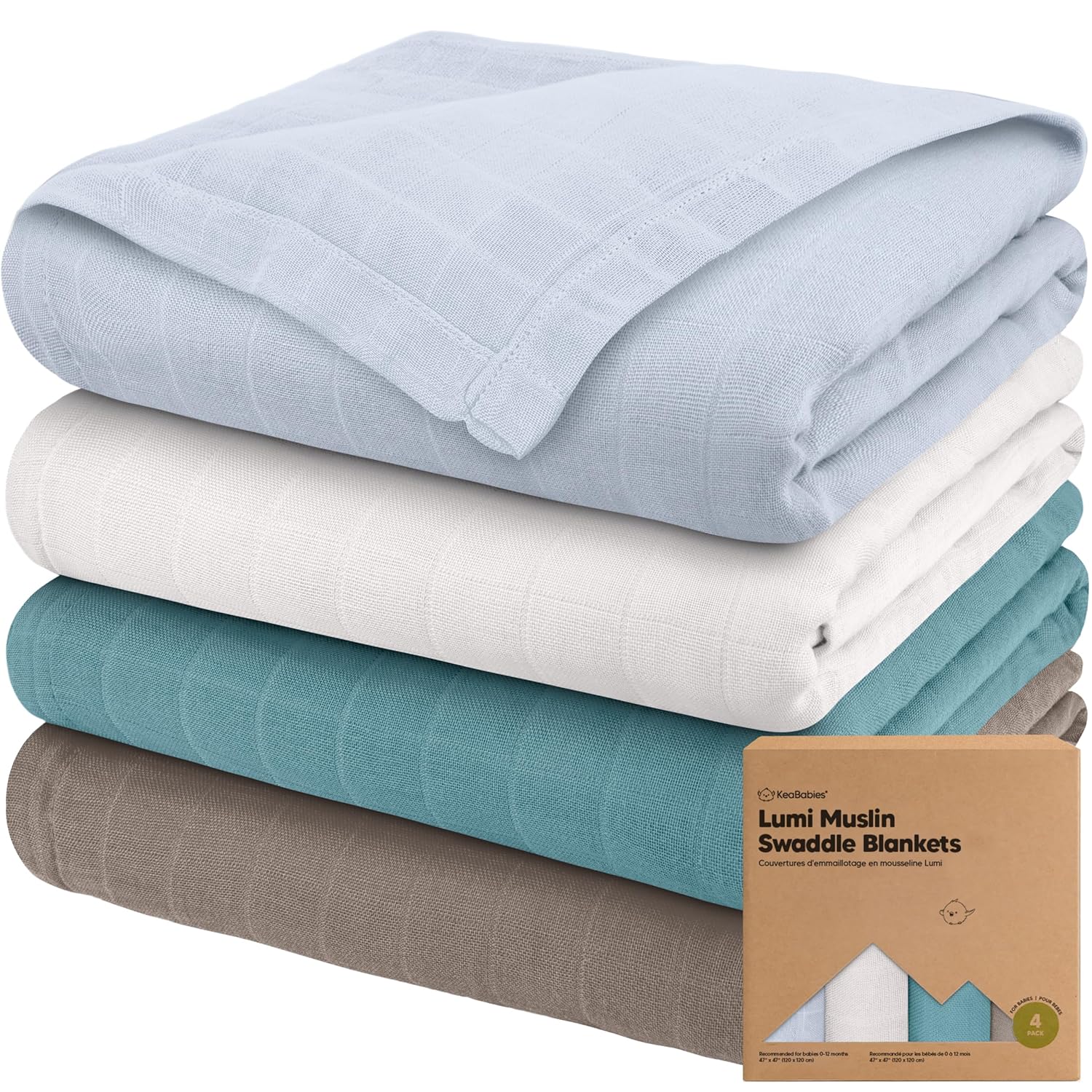 4-Pack Muslin Swaddle Blankets for Boys, Girls - Organic Baby Swaddles for Newborns, Soft &