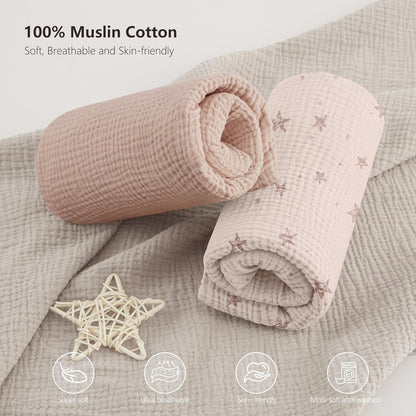 Bearmoss Muslin Crib Sheets - 100% Cotton Baby Crib Sheets Fitted for Standard Crib Mattress &