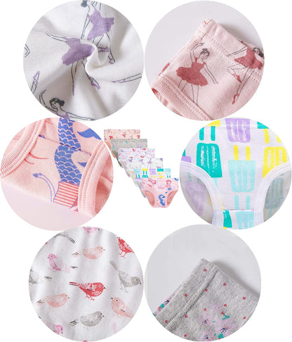 Cadidi Dinos Little Girls' Soft Cotton Underwear Kids Cool Breathable Comfort Panty Briefs Toddler Undies(Pack of 6)