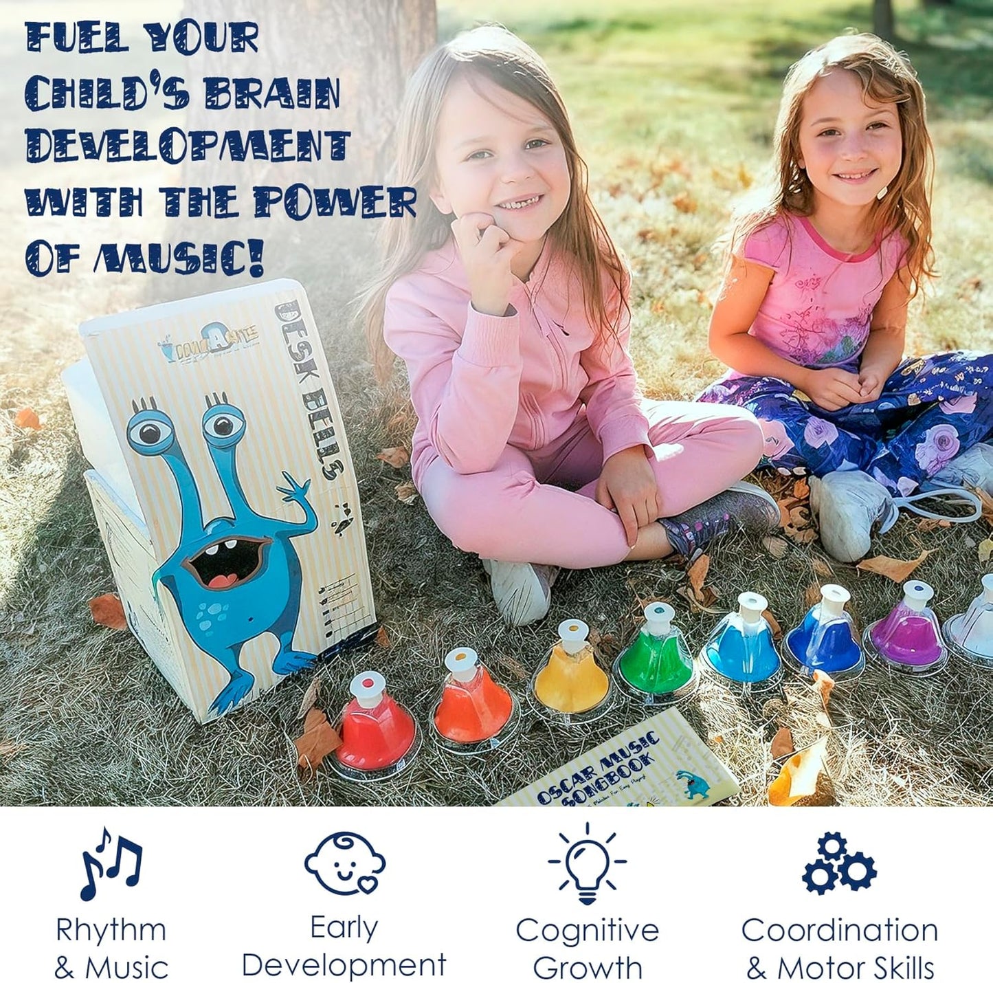 MINIARTIS Desk Bells for Kids | Educational Music Toys for Toddlers 8 Notes Colorful Hand Bells Set | Kids Musical Instrument with 15 Songbook | Great Birthday Gift for Children