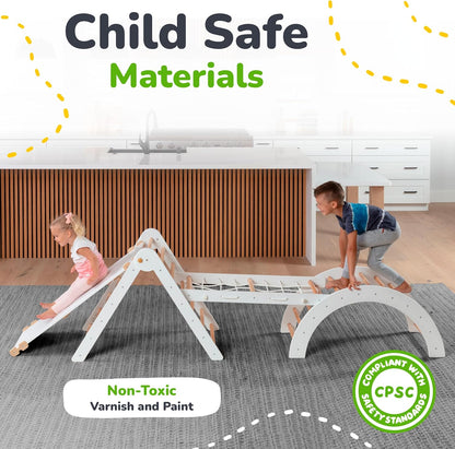 6-in-1 Pikler Triangle Climbing Set - Climbing Toys for Toddlers - Montessori Climbing Set - Indoor Wooden Play Gym for 2-6-Year-Olds - White