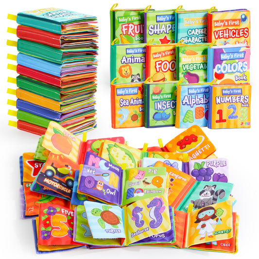 JOYIN 12 Pcs Bath Books, Nontoxic Fabric Soft Crinkly Cloth Books, Waterproof, Bathtub Pool and