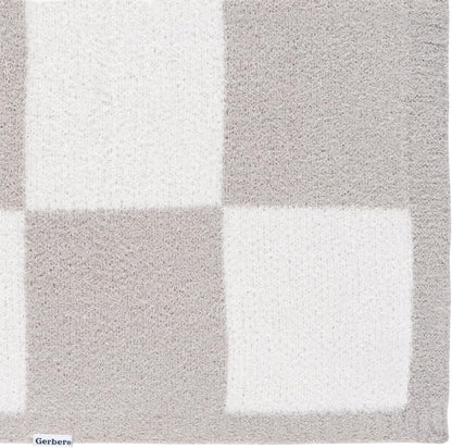 Gerber Unisex Baby Cozy Soft Silky Mink Checkerboard Grid Blanket, Tan Check, One Size