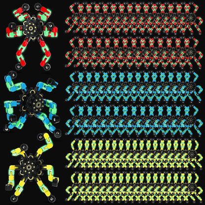 100 Pcs Funny Sensory Fidget Toy Bulk Transformable Chain Robot Finger Toys Fidget Spinners Stress Relief Fingertip Gyro Deformable Mechanical Spiral Twister Spinner Toy for Adult Kids ADHD (Glow)
