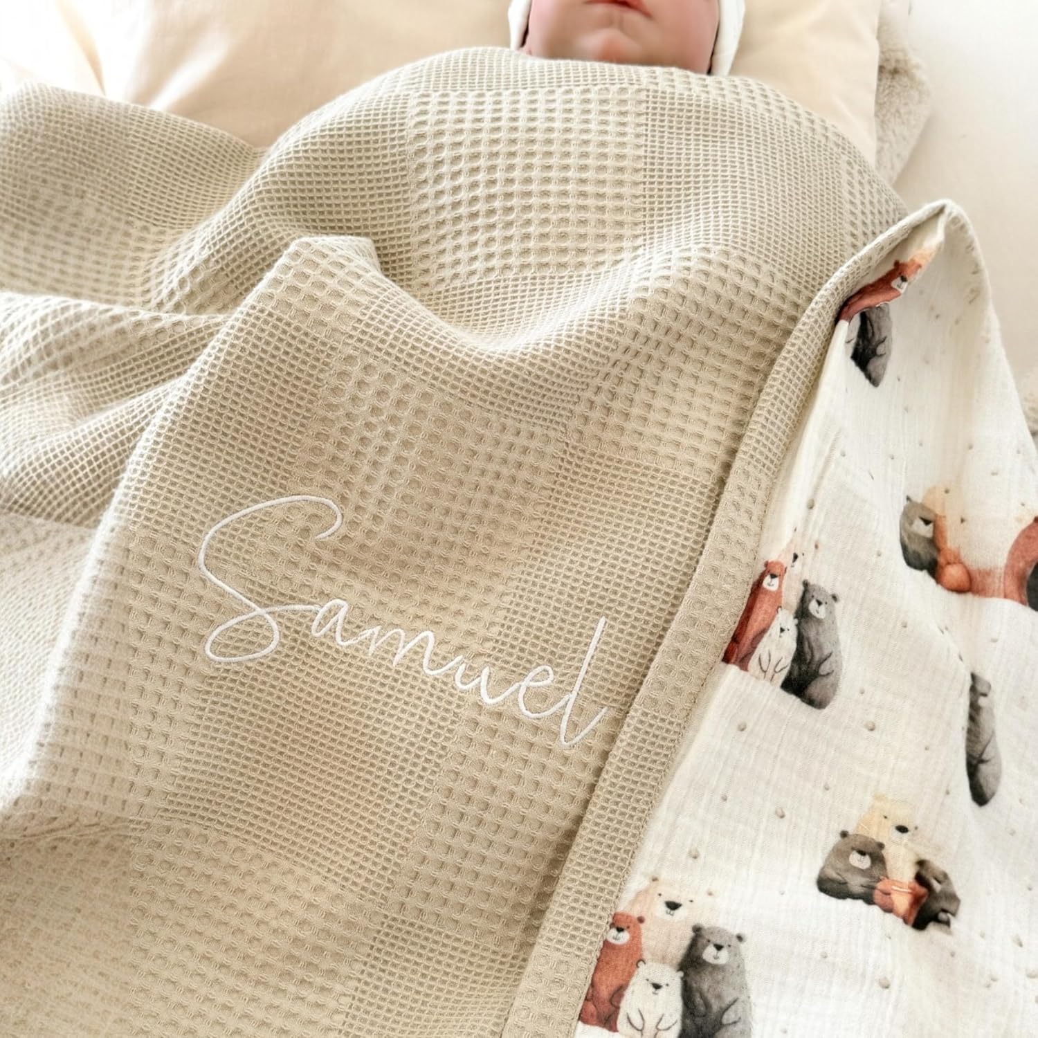 Personalized Baby Blanket with Name – Handmade 100% Organic Cotton Newborn Gift | Custom Knit