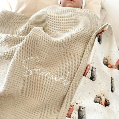 Personalized Baby Blanket with Name – Handmade 100% Organic Cotton Newborn Gift | Custom Knit