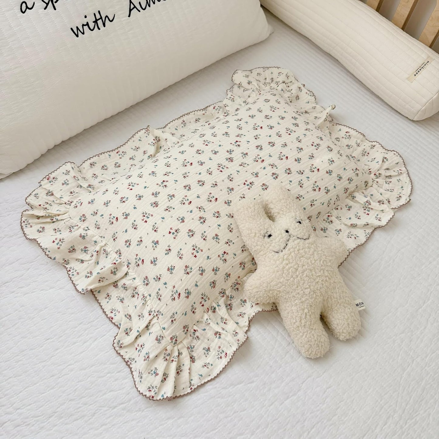 BuLuTu Cute Floral Print Pillowcases for Toddler Girls Boys, 14"x20", 1 pc, 2 Layers Muslin Cotton Pillow Cases for Crib Toddler Bed Pillow Cover, Envelope Closure, Machine Washable