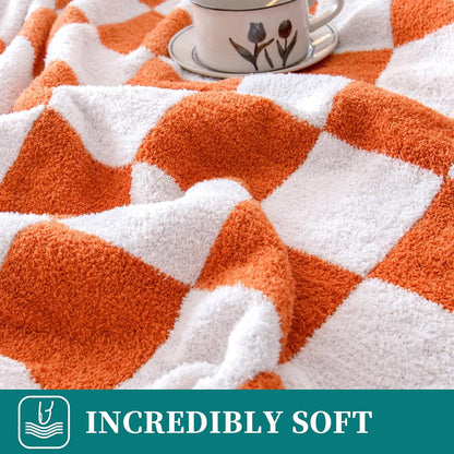 SeaRoomy CheckeredThrow Blanket, Soft Fluffy Microfiber Knit Throw Blanket for Couch Bed, Warm Cozy