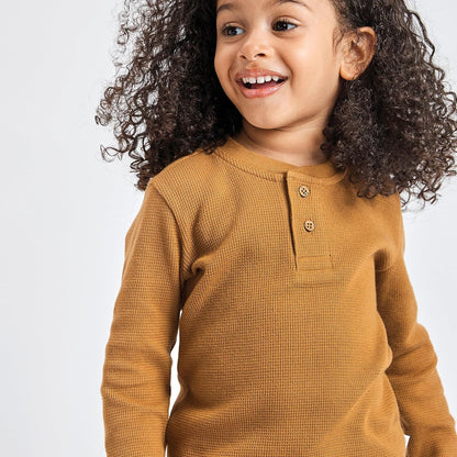 HonestBaby 5-pack Waffle Henley Long Sleeve Shirts 100% Organic Cotton for Infant Baby and Toddler Boys, Unisex