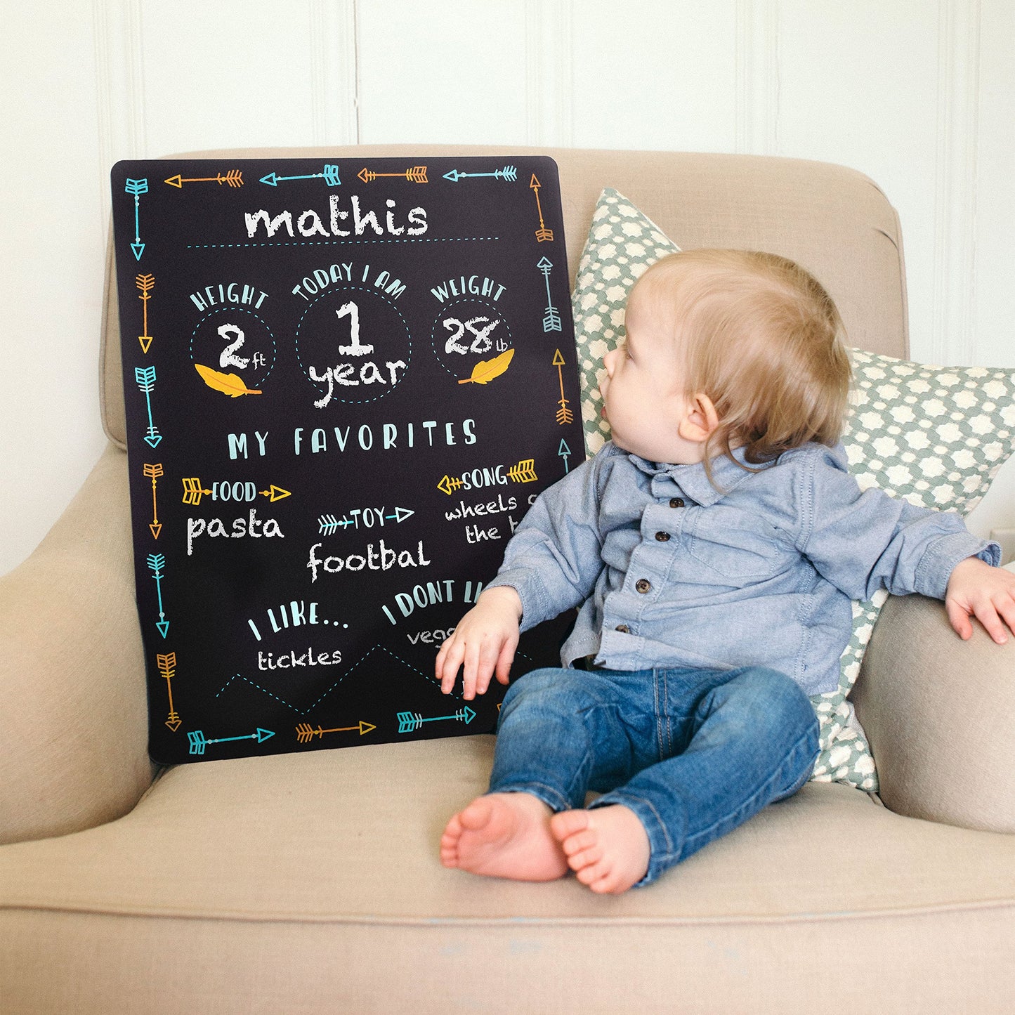 Tiny Idea’s Arrows Baby Milestone Chalkboard, Gender-Neutral Baby Photo Prop, Baby Décor Accessory