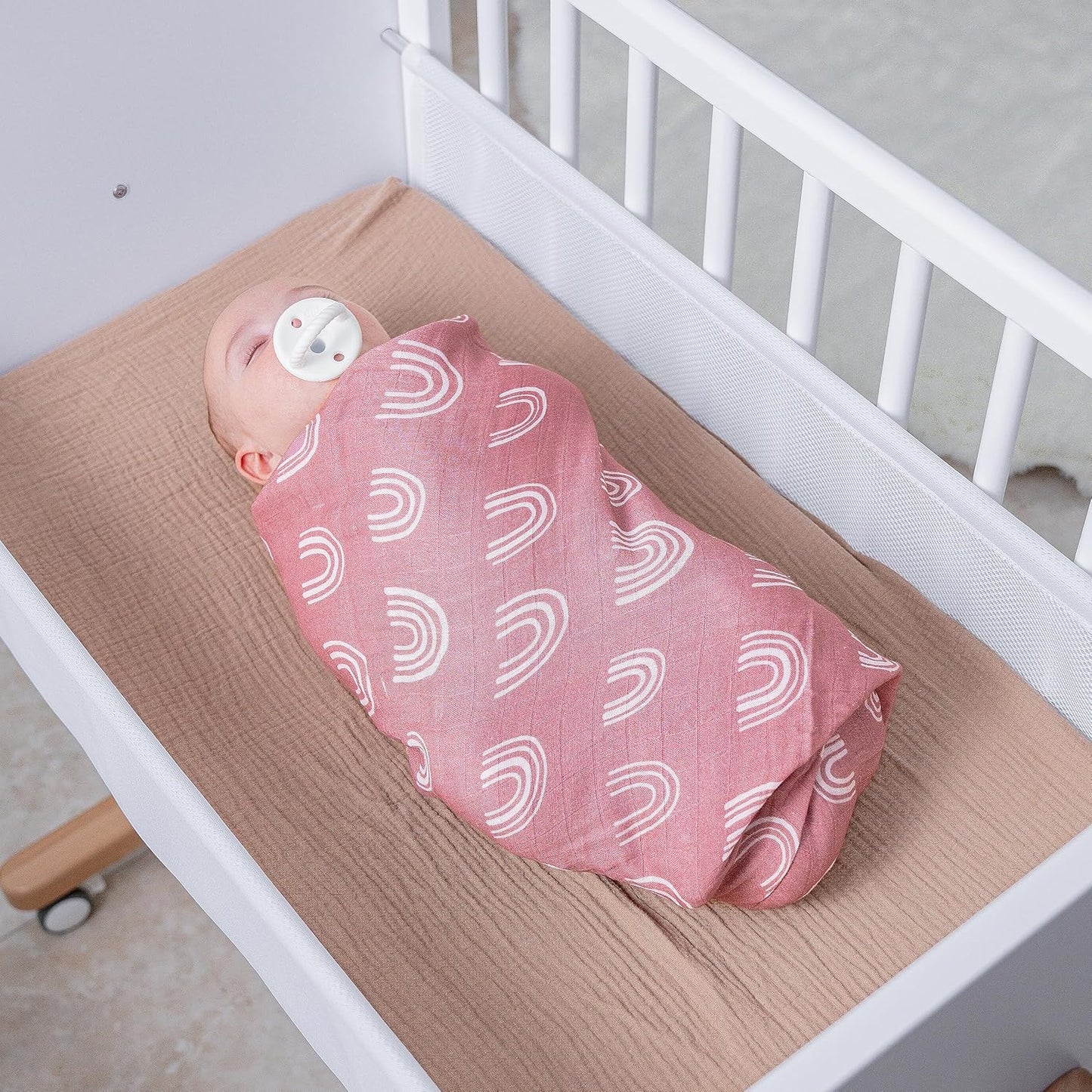 Comfy Cubs Muslin Swaddle Blankets Pack of 1 - 47 x 47 Inch Soft Cotton Baby Blanket Set, Large Multipurpose Wraps for Newborns - Self-Soothing Swaddles for Newborns - Mauve Rainbow