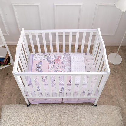 La Premura Baby Mini Crib Bedding Set for Girls, Pastel Purple Butterfly, 3 Piece Crib Set for Nursery Portable Crib, Purple and Pink