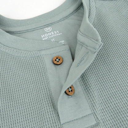HonestBaby 5-pack Waffle Henley Long Sleeve Shirts 100% Organic Cotton for Infant Baby and Toddler Boys, Unisex